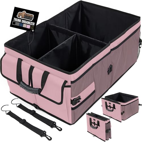 GORILLA GRIP Trunk Organizer for SUV and Cars, Large Capacity Collapsible Car Trunk Storage Organizer, Heavy Duty Car Accessories, Gifts for Mom and Dad, Slip & Water Resistant Multi Compartment, Pink - color: Pink