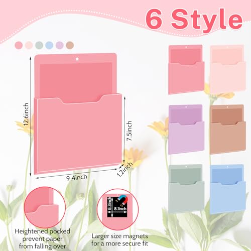 Fuutreo 6 Pcs Magnetic Wall File Organizer Magnetic Wall File Holder Refrigerator Magazine Holder for Mail Letters Paper(Aesthetic Color,Vertical-large) - color: Aesthetic Color, size: Vertical-Large