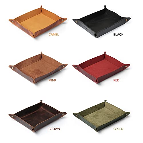 Londo Genuine Leather Tray Organizer - Practical Lightweight Water Resistant Computer Table Desk Storage Box for Wallets, Watches, Keys, Coins, Cell Phones and Office Equipment - color: Brown