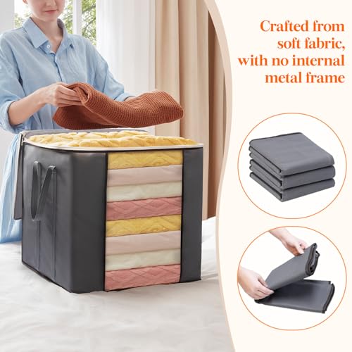 Lifewit 100L Extra Large Blanket Storage Bags, Foldable Comforter Storage with Reinforced Handles, Clothes Storage Containers for King Comforter, Bedding, Pillow, Sheet, Storage Bin with Lids 4 Pack - size: 100L