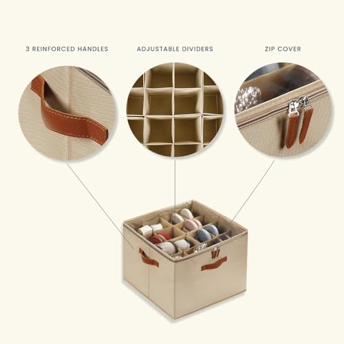OrganiHaus Large Shoe Storage Bin for Closet, Shoe Organizer Box Fits up to 16 Pairs, Collapsible Fabric Shoe Basket w/Clear Cover, Adjustable Dividers & Reinforced Handles, Brown - color: Brown
