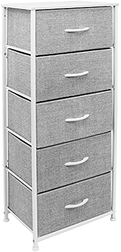 Sorbus Nightstand with 5 Drawers - Bedside Furniture & Night Stand End Table Dresser with Steel Frame, Wood Top, Easy Pull Fabric Bins for Home, Bedroom Accessories, Office & Dorm - color: White, style: 5 Drawer