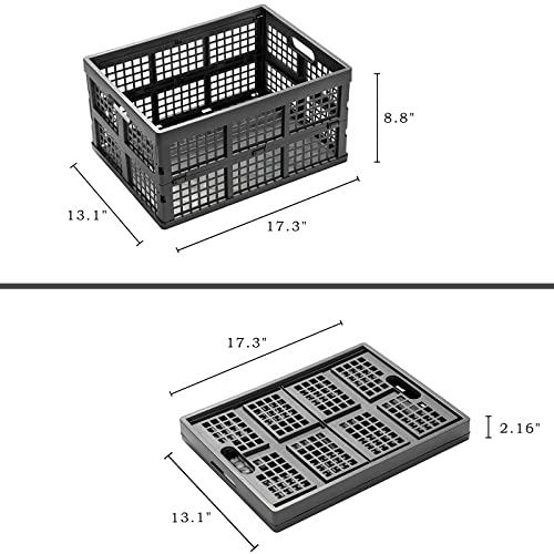 Eslite 34L Large Plastic Folding Storage Crates,Collapsible Crates for Storage,Pack of 3 (Grey) - color: Grey