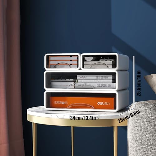 Desk Organizer with Drawers, Stackable Storage Drawers with Compartments Desktop Organization for Office Supplies, Makeup, Pencils, Tape, Erasers, Paperclips, Chargers (White 2S2M) - color: White 2S2M
