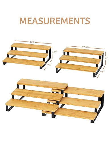 RoyalHouse Bamboo and Metal Expandable Spice Rack Organizer, Cabinet Shelf Organizers, 3-Tier Adjustable Kitchen Cabinet, Countertop Display Shelf, Space Organizer for Kitchen and Bathroom - color: Bamboo and Metal Spice Rack Pack of 1