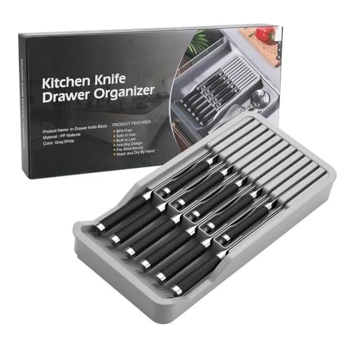 RIIPOO Expandable Knife Organizer for Drawer - Retractable and Adjustable Knife Block Holder Insert, Secure Storage Tray for Kitchen Countertop Organization