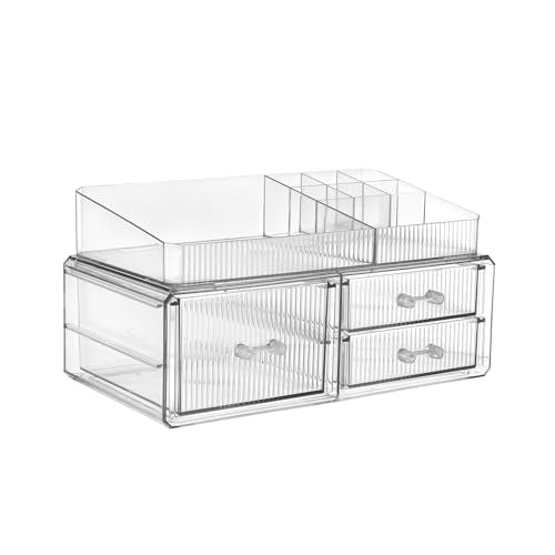 ZHIAI stackable storage drawer, cosmetics storage box, cosmetics and beauty product storage organizer, suitable for makeup room, bathroom, storage room - color: 3 short draws