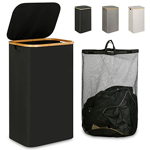 iEGrow Laundry Hamper with Lid, 110L Large Laundry Hamper with Handle and Lid, Collapsible Clothes Basket Organizer with Removable Inner Bag for Clothes Toys Towels - Black - color: Black, size: 110L