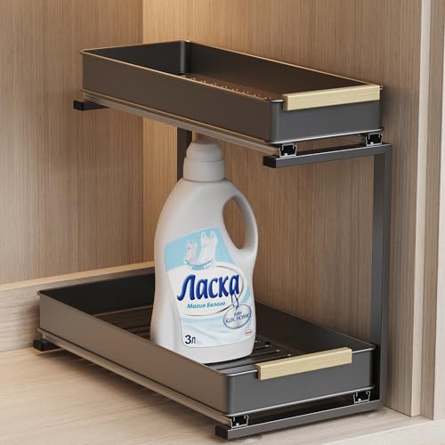 AndUp Under Sink Organizer, 2 Tiers Pull Out Bathroom Organizers and Storage, Slide Out Cabinet Organizer Shelf for Kitchen Bathroom, Multi-Purpose Collection Organizer Drawer Shelf (Gray, 2pcs) - color: Gray, size: 2pcs