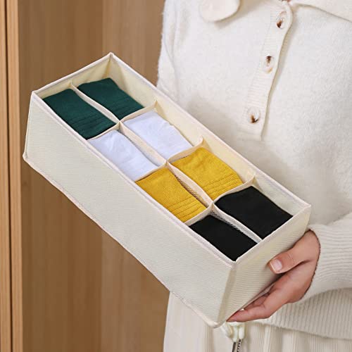Qozary 3 Pack Sock Underwear Drawer Organizer Dividers, Collapsible Cabinet Closet Storage Boxes for Clothes, Socks, Lingerie, Underwear, Tie, Belt, Baby, Bedroom - color: Beige, size: 8 Cells