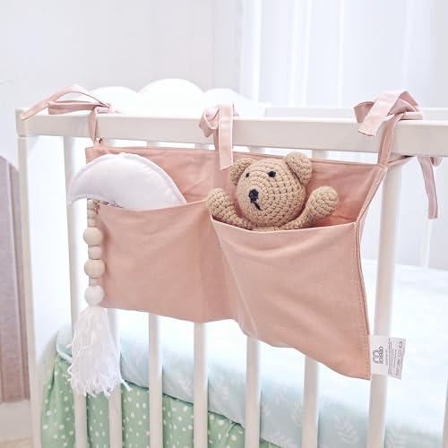 Baby Bedside Hanging Storage Bag - 2-Pocket Bedside Storage with High Capacity for Diapers & Essentials, Space-Saving Hanging Nursery Organizer 5 Colors Available (Pink) - color: Pink