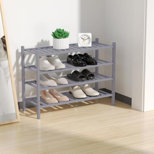 RONGJlA 4 Tier Bamboo Shoe Rack for Closet Free Standing Wood Shoe Shelf Storage Organizer for Entryway Small Space Stackable, Gray - color: Grey, size: 4-Tier-Regular