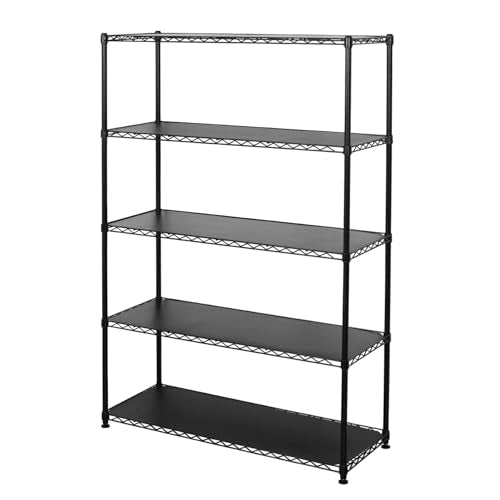 SafeRacks - NSF Certified Storage Shelves, Zinc, Heavy Duty Steel Wire Unit with Adjustable Feet, Garage or Bakers Rack, Kitchen, Pantry Shelf - (48"x18"x72" 5-Tier) (Black) - color: Black, size: 18"x48"x72" 5-Tier
