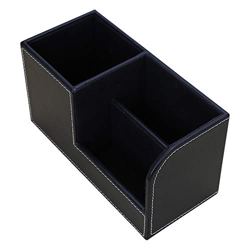 KINGFOM Desk Organizer Office Supplies Caddy Pu Leather Multi-function Storage Box Pen/Pencil,Cell phone, Business Name Cards Remote Control Holder Black - color: S-black