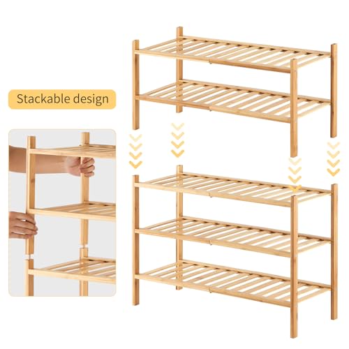5-Tier Bamboo Shoe Rack for Entryway, Stackable | Heavy Duty | Multi-Function, Free Standing Shoe Racks for Bedroom Hallway Closet - color: Natural, size: 5-Tier-Standard