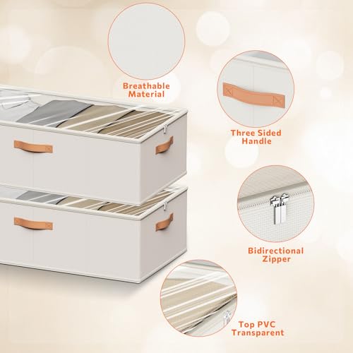 10inch 3 Pack Under Bed Storage Containers, 10 Inch Tall Underbed Clothes Storage Organizer Bin with Clear Window，Foldable Box Basket for Clothes, Closet, Bed Sheets and Blankets White - color: White