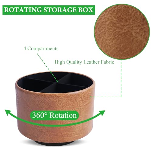 Hennaja Round Leather Art Supply Organizer,Remote Control Holder,360 Degree Spinning,Multi-Functional Pencil Holder,4 Compartments Desktop Stationary Organizer(1-Crazy Brown) - color: 1-Crazy Brown