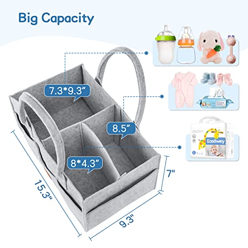 Maliton Diaper Caddy Organizer - Diaper Caddy for Baby Nursery Storage, Felt Diaper Organizer for Baby Stuff with Handle, 15" x 9" x 7" Portable Baby Basket Boy Girl Changing Table Organizer (Grey) - color: GREY, size: Large