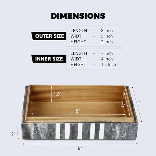 Handicrafts Home Small Decorative Storage Box with Lid, Patisserie Cafe Stripe Pattern Jewelry Keepsake Trinket Box Organizer, Bone Inlay Resin Wooden Coffee Table Dresser Box, Grey & White, 8x5x2 - color: PATISSERIE-CAFE, size: 8x5x2 Inch