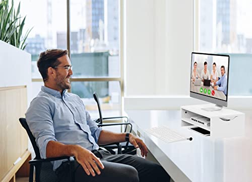 Monitor Stand Riser for Desk, 2 Tiers Laptop Computer Riser for PC Screen, iMac, Desktop Wooden Screen Monitor Stand with Storage Organizer for Home Office, White