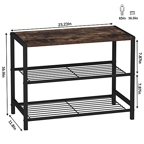 HOMEFORT 3-Tier Shoe Rack, Shoe Storage Shelf, Industrial Shoe Tower, Narrow Shoe Organizer for Closet Entryway, Small Shoe Rack Table with Durable Metal Shelves, Rustic Brown - color: Rustic Brown, size: 3-Tier (11.8"D x 23.23"W x 16.9"H)