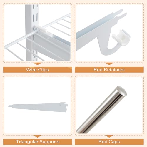 Giantex Closet Organizer System, Wall-mounted Custom Closet Kit w/Adjustable Storage Shelves, Wardrobe Clothes Rack w/Hanging Rods, Perfect for Coats, Pillows, Blanket (White, 98.5"x13.5"x48) - color: White, size: 98.5"x13.5"x48