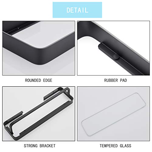 15.7 Inch Bathroom Tempered Glass Shelf with Towel Bar,Wall Mounted Aluminum Shower Organizer,Over Toilet Storage Cabinet,Matte Black,Kitchen Rectangular Vanity Rack - color: Matte Black
