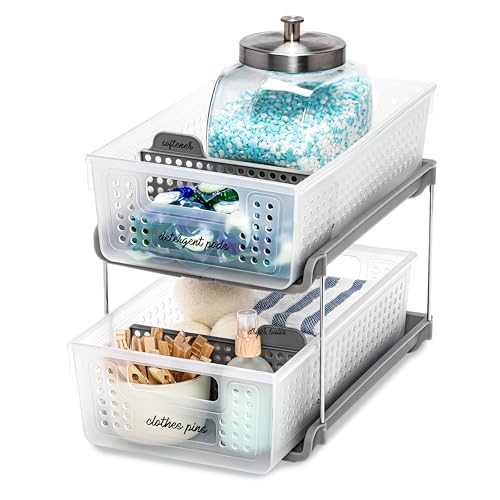 madesmart Premium 2 Tier Organizer, Under Cabinet Storage with Pull Out Sliding Drawers, for Cleaning Supplies, Undersink, Sponges, Bottles & Bath, Adjustable Dividers & Pull Out Baskets, Frost - size: 1-Pack