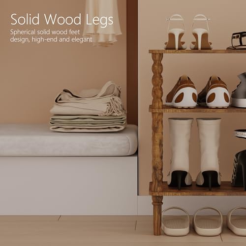 Veegle Shoe Rack,3 Tier Shoe Organizer with Solid Wood Legs for Closet, Entryway, Garage & Corridor, Easy Assembly Shoe Shelves,Rustic Brown