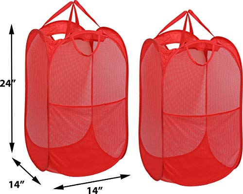 Simple Houseware Mesh Pop-Up Laundry Hamper Basket with Side Pocket, Red - 2 Pack - color: Red, size: 2 Pack