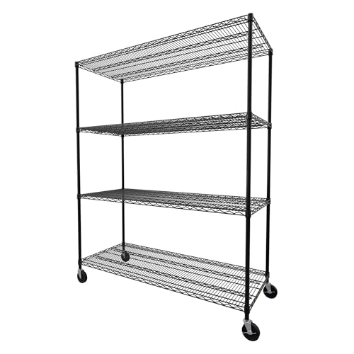 SafeRacks - NSF Certified Storage Shelves, Zinc, Heavy Duty Steel Wire Unit with Wheels and Adjustable Feet, Garage or Bakers Rack, Kitchen, Pantry Shelf - (24"x60"x72" 4-Tier) (Black) - color: Black, size: 24"x60"x72" 4-Tier