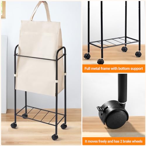 ELYKEN Slim Laundry Hamper with Lid, 50L Small Rolling Laundry Basket on Wheels, 7.9” Narrow Dirty Cloth Cart with Removable Inner Bag for Small Bathroom, Bedroom, Creamy - style: Creamy-50L