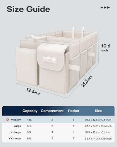 HOTOR Trunk Organizer for Car - Car Organizer, Foldable Trunk organizer for SUVs & Sedans, Sturdy Organization for Car Accessories, Tools, Sundries, Beige, 2 Compartments, 21.3"×12.6"×10.6" - color: Beige, size: Medium (2 Compartments)
