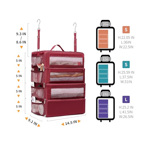 Suitcase Organizer Travel Bags Organizer for Luggage Compression Hanging Packing Cubes for Travel Carry on Closet (Bag Only) - color: Wine, size: Medium