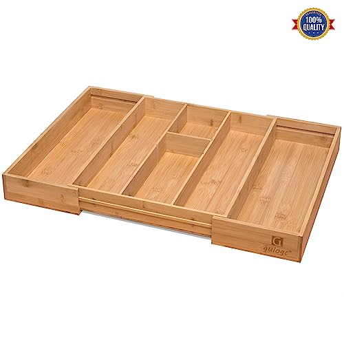 guiogc Bamboo Silverware Organizer, Expandable Kitchen Drawer Organizer and Utensil Organizer, Cutlery Tray with Drawer Dividers for Kitchen Utensils and Flatware, Bedroom, Living Room (Natural) - size: Two-sided pull