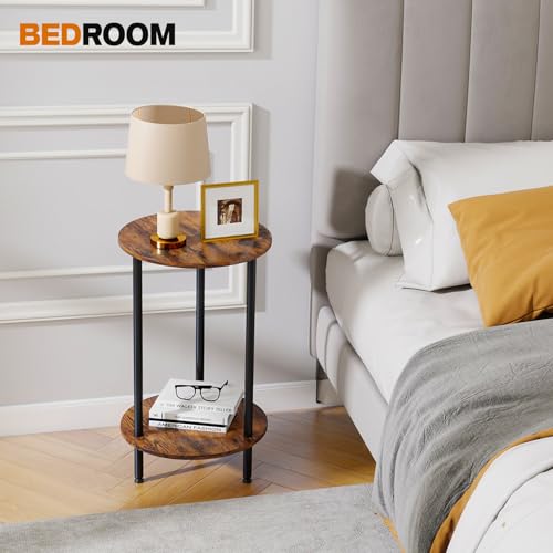 Round Side Table Set of 2, 2-Tier End Table, Small Round Nightstands with Storage, Modern Accent/Bedside Table for Living Room, Bedroom-Brown - color: Brown, size: 2PC