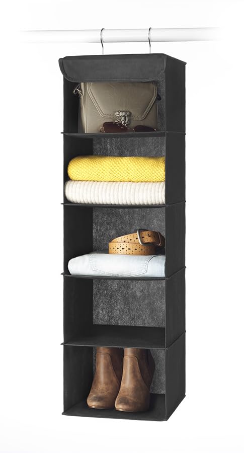 Whitmor 5 Section Closet Organizer - Hanging Shelves with Sturdy Metal Frame, Black - color: Black, size: 5 Section