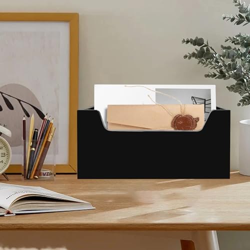 Mail Holder for Table, Acrylic Letter Holder Box for Desk or Wall Mount, Mail Organizer Countertop, Black - color: Black