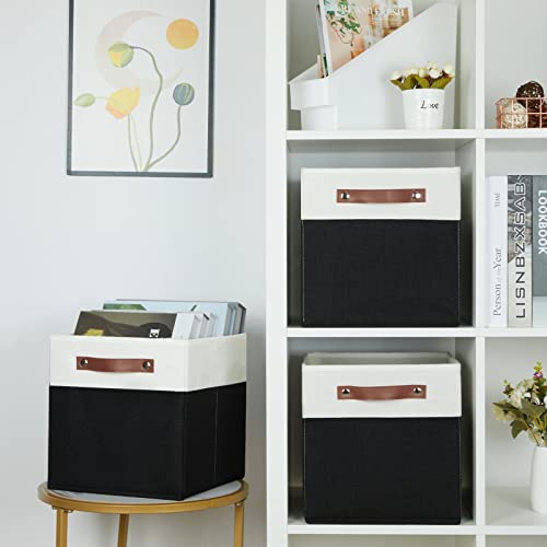 HNZIGE Cubes Storage Bins Set of 4,11 x 11 Fabric Storage Cube Baskets for Storage,Decorative Storage Bins for Shelves with Handles,Closet Clothes Baskets for Organizing Home(Black White) - color: White, size: 11"x11"x11"-4pack