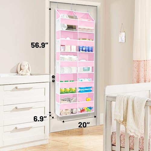 Ofiray-home Pink Over The Door Organizer 5 Tiers, Extra Large Behind Door Storage of 10 Compartments, 50 lbs Weight Capacity Over The Door Storage for Closet, Diaper Organizer - color: Pink - 5 Tiers