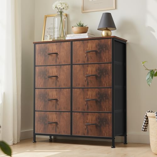 Sweetcrispy Dresser for Bedroom with 8 Storage Drawers, Large Fabric Storage Tower Organizer, Chest of Drawers with Metal Frame Wooden Top for Closet, Living Room, Entryway, Tank - color: Tank, size: 31.5"D x 11.8"W x 36.4"H (8 Drawers)