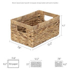Woven Natural Water hyacinth basket Rectangular organizer basket with Handle for Desktop, Bathroom, Entryway,Kingwillow.(Small) - size: Small