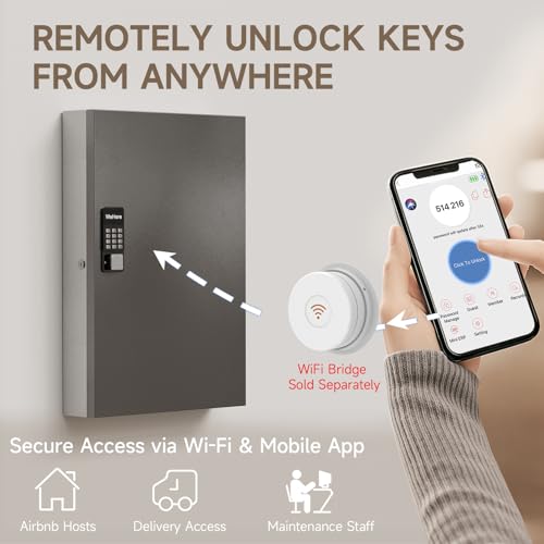WeHere 192 Key Lock Box Wall Mount, APP Bluetooth/OTP/Wi-Fi/Fixed Code/Key Unlock, Smart Key Cabinet with Key Tag, Key Organizer Holder Box, Key Management Directory for Office, Valet, Realtor, Hotel - size: 192 Key Box (Smart)