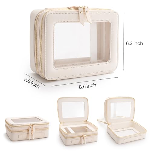 Aveniee Large Clear Makeup Bags, Double Layer Cosmetic Bags with Separate Brush Compartment, Travel Toiletry Bag Cosmetic Train Case, Travel Accessories Organizer for Women(2 Layers, White) - color: Off-White, style: Dual Layer