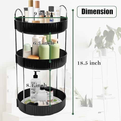 Rotating Makeup Organizer Countertop 3 Tier Lazy Susan Trays Spinning Skincare Perfume Storage for Bathroom Counter Vanity, Black - color: Black, size: 3 Tier