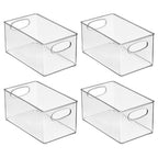 mDesign Plastic Bathroom Storage Container Bins w/ Handles - Closet, Cabinet, Vanity, Cupboard Shelf Organization, Hair Tools Accessory Organizer - Ligne Collection; Clear, 10x6x5 (Pack of 4) - size: 10 x 6 x 5 (Pack of 4)