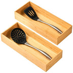 Umilife Bamboo Kitchen Utensils Organizer, Extra High Silverware Drawer Tray, Flatware Cutlery Storage Box, Multi-Use Holder in Office, Bathroom, Pantry - 15"x6"x2.5" (Set of 2) - size: 15 x 6 x 2.5" (Standard, Set of 2)