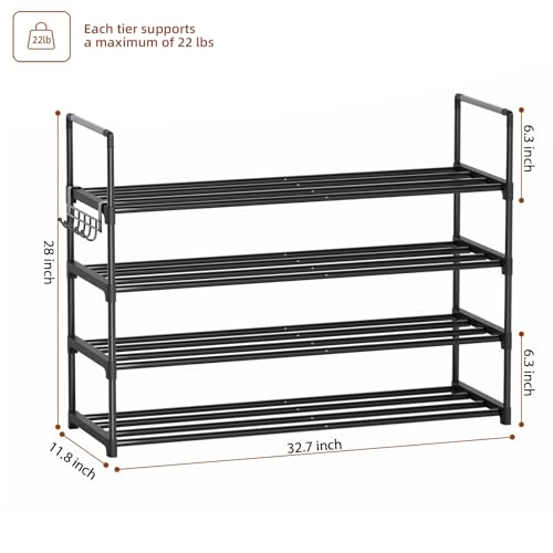 Shoe Rack - 4-Tier Shoe Organizer with Adjustable Shelf Height, Sturdy Shoe Storage Shelf, Perfect for Front Door Entrance, Closet & Entryway, Easy to Assemble, DIY Layering Options (M - 4 Tier) - size: 4 Tiers