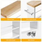 KLM 4 Tier White Slim Storage Cart with Handle, Slide Out Storage Rolling Utility Cart for Kitchen, Laundry, Narrow Places