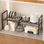 Mustorn Pots and Pans Organizer Under Cabinet, Expandable 1 Tier Under Sink Organizers and Storage Adjustable Height Kitchen Pot and Pan Lid Holder Rack with 6 Dividers Under Cabinet Shelf(Black) - size: 2panels &1 pot rack-1 Tier